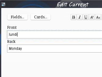 Edit current window with fields
Front and Back. 